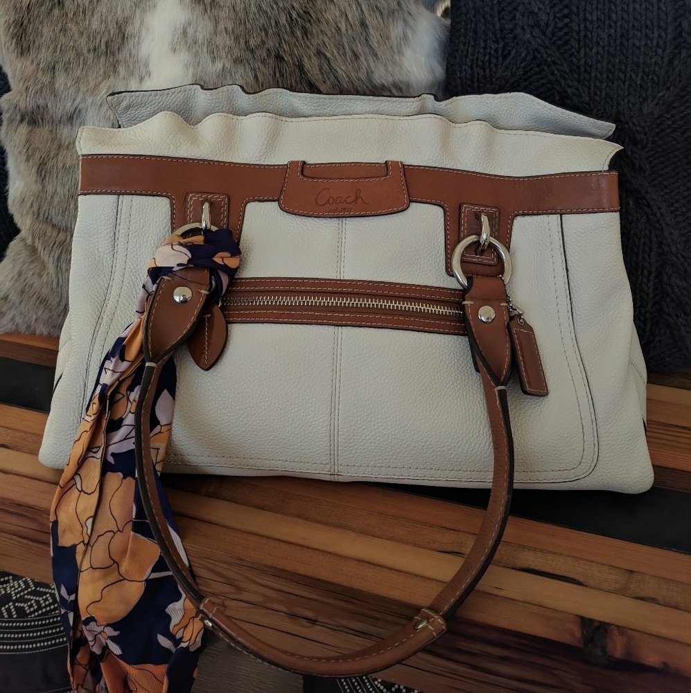 Coach Satchel/Shoulder Bag - white and tan